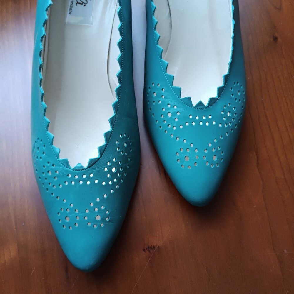 Women's Turquoise Almond Toe Low Heel Ballet by VANELI - Picture 2 of 14